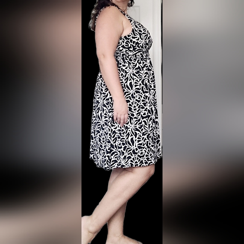 LOFT Ann Taylor Black/White Floral Sleeveless Dress Stretchy Comfy XL - Picture 5 of 16